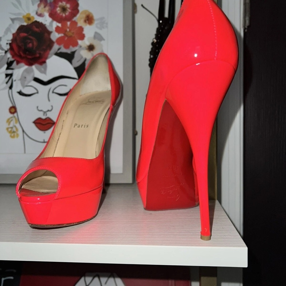 Christian Louboutin Neon Pink Peep-Toe Stilettos size 39.5